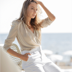 Coastal Breeze Satin Blouse Effortless Beachside Elegance